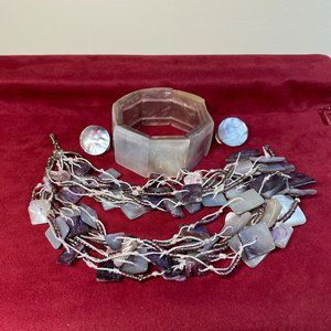 Lilac & Purple Mother of Pearl Set - Necklace, Bracelet & Earrings